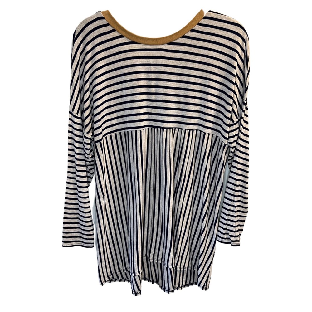 Carole Christian Stripe Long Sleeve Tunic Top Crisscross back Sz XL Oatmeal Navy